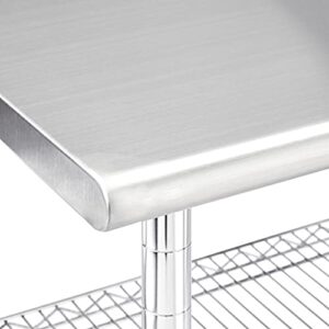 ROCKPOINT Stainless Steel Table for Prep & Work with Caster 49x24 Inches, NSF Metal Commercial Kitchen Table with Adjustable Wire Under Shelf and Table Foot for Restaurant, Home and Hotel