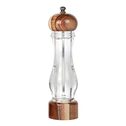 KKC HOME ACCENTS Wooden Sea Salt Grinder,Salt Mill,Coarse Salt Grinder,Wood and Acrylic,Refillable Salt Grinder Mill for Pink Himalayan Salt or Pepper,Adjustable Coarseness Fine to Coarse,8 inch