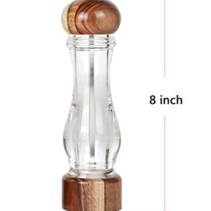 KKC HOME ACCENTS Wooden Sea Salt Grinder,Salt Mill,Coarse Salt Grinder,Wood and Acrylic,Refillable Salt Grinder Mill for Pink Himalayan Salt or Pepper,Adjustable Coarseness Fine to Coarse,8 inch