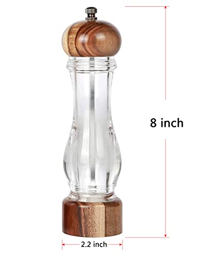 KKC HOME ACCENTS Wooden Sea Salt Grinder,Salt Mill,Coarse Salt Grinder,Wood and Acrylic,Refillable Salt Grinder Mill for Pink Himalayan Salt or Pepper,Adjustable Coarseness Fine to Coarse,8 inch