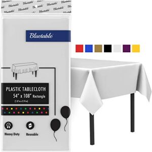 white plastic tablecloth disposable table cloths rectangle tables - heavy duty (54” x 108”) 6 foot or 8 foot tables, birthday parties christmas party [6 pack]