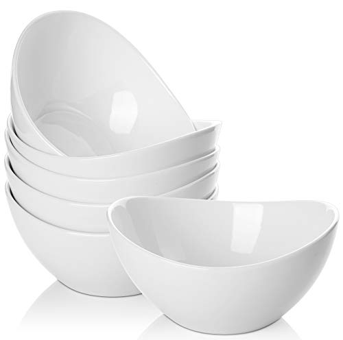 Samsle 19 Ounces Ceramic Serving Bowls, Sturdy Porcelain White Oval Salad Bowls, Stackable Food Server Fruit Display Dishes for Party Dinner, Microwave and Dishwasher Safe, Set of 6