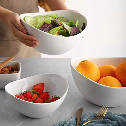 Samsle 19 Ounces Ceramic Serving Bowls, Sturdy Porcelain White Oval Salad Bowls, Stackable Food Server Fruit Display Dishes for Party Dinner, Microwave and Dishwasher Safe, Set of 6