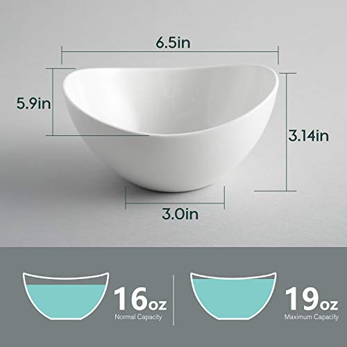 Samsle 19 Ounces Ceramic Serving Bowls, Sturdy Porcelain White Oval Salad Bowls, Stackable Food Server Fruit Display Dishes for Party Dinner, Microwave and Dishwasher Safe, Set of 6