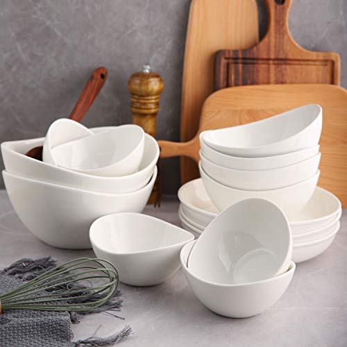 Samsle 19 Ounces Ceramic Serving Bowls, Sturdy Porcelain White Oval Salad Bowls, Stackable Food Server Fruit Display Dishes for Party Dinner, Microwave and Dishwasher Safe, Set of 6