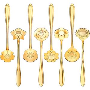 8 pieces flower spoon coffee teaspoon set stainless steel tableware creative sugar spoon tea spoon stir bar spoon stirring spoon, 8 different patterns (gold)