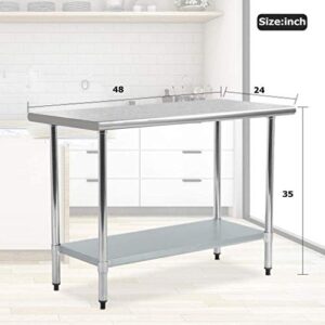 Kitchen Work Table Stainless Steel Metal Commercial NSF Scratch Resistent and Antirust Work Table with Adjustable Table Toot, NSF Multipurpose Use Best Kitchen Work Table Workstations - (24" x 48")