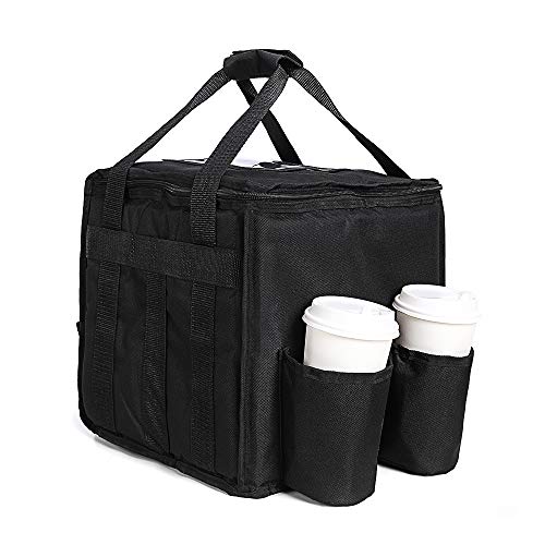 OGEFOTED Large Insulated Food Delivery Bag with Cup Holders, Foldable Heavy Duty Food Warmer Grocery Bag for Camping Catering Restaurants