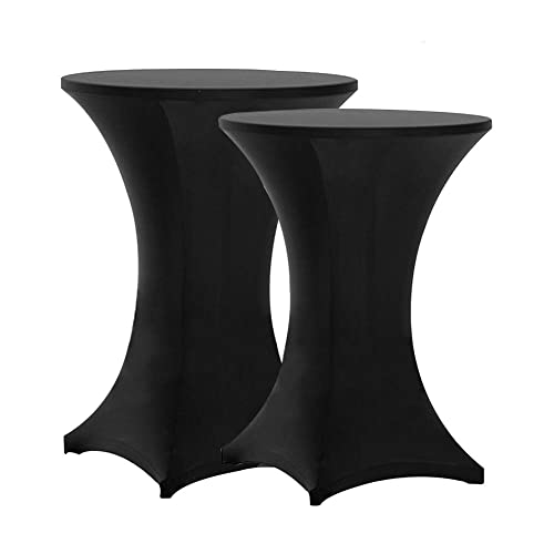 Tina 2 Pack 30X42 Inch Highboy Spandex Cocktail Table Cover Black, Fitted Stretch Cocktail Tablecloth for Round Tables (2PC 30X42 Black)