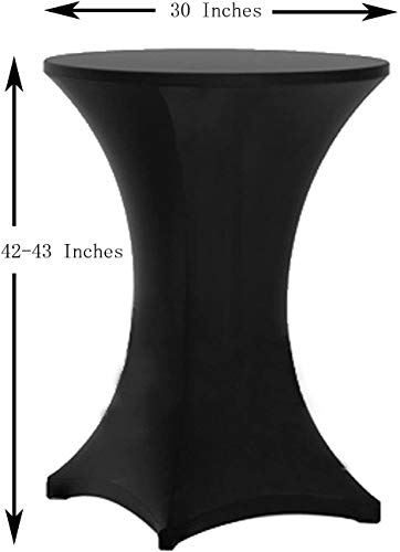 Tina 2 Pack 30X42 Inch Highboy Spandex Cocktail Table Cover Black, Fitted Stretch Cocktail Tablecloth for Round Tables (2PC 30X42 Black)