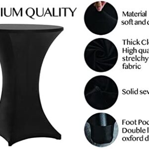 Tina 2 Pack 30X42 Inch Highboy Spandex Cocktail Table Cover Black, Fitted Stretch Cocktail Tablecloth for Round Tables (2PC 30X42 Black)