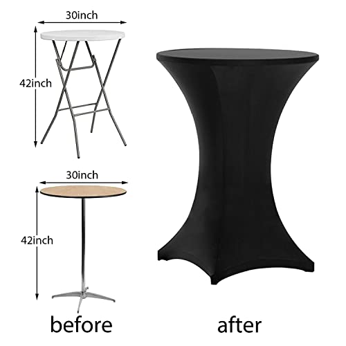 Tina 2 Pack 30X42 Inch Highboy Spandex Cocktail Table Cover Black, Fitted Stretch Cocktail Tablecloth for Round Tables (2PC 30X42 Black)