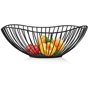 metal wire fruit basket, black fruit bowl for kitchen counter, fruit holder stand storage baskets for countertop, home decor, table centerpieces, vegetable bowls for fruits, veggies, snacks (black)