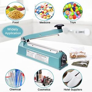 Suteck 8 inch Impulse Bag Sealer, Manual Poly Bag Sealing Machine w/Adjustable Timer Heat Seal with 50Pcs 4X6 Inch Shrink Wrap Bag and 2 Free Replacement Kit