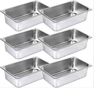 hvue upgrade set of 6 hotel pan 6 inch deep steam table pan full size 20x12x6 inch stainless steel anti jam steam table pan hotel pan for hotels restaurant(6 pcs 20x12x6in)