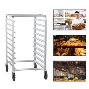 VINGLI 10-Tier Bakery Rack Commercial Stainless Steel Bun Pan Sheet Rack with Brake Casters for Kitchen, Restaurant, Cafeteria