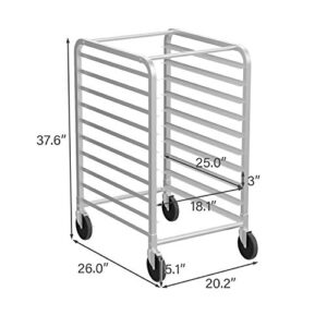 VINGLI 10-Tier Bakery Rack Commercial Stainless Steel Bun Pan Sheet Rack with Brake Casters for Kitchen, Restaurant, Cafeteria