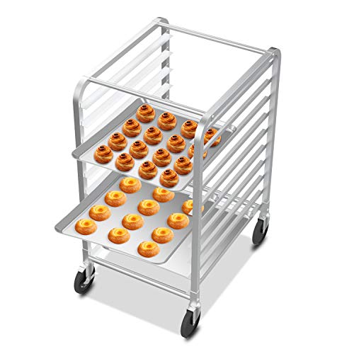 VINGLI 10-Tier Bakery Rack Commercial Stainless Steel Bun Pan Sheet Rack with Brake Casters for Kitchen, Restaurant, Cafeteria