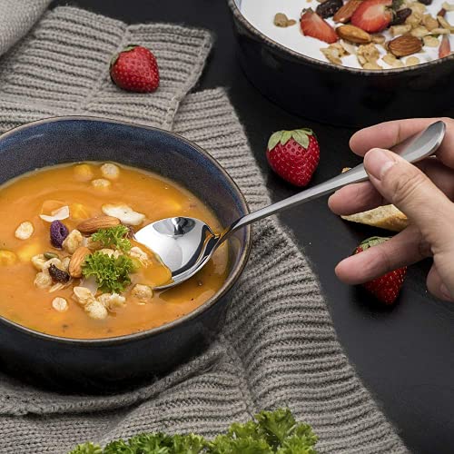 HAPPY KIT Soup Spoons, 8-Piece Premium Soup Spoons Stainless Steel Large Round Spoons, Heavy-Weight Round Deep Bowl Spoons Set Flatware Set