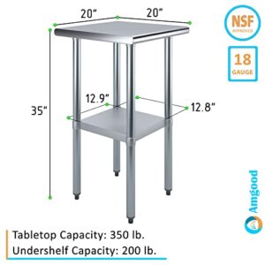 20" X 20" Stainless Steel Work Table | Metal Food Prep Table | NSF | for Home & Business
