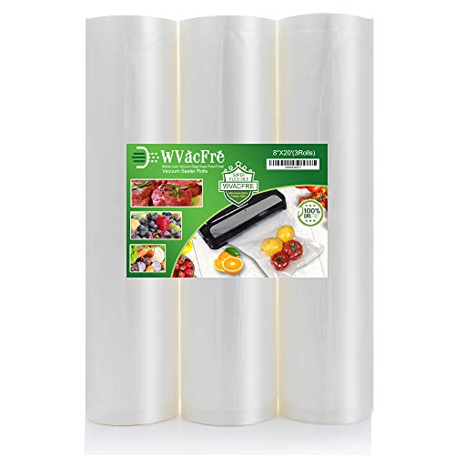 WVacFre 3Pack 8''x20' Food Vacuum Sealer Bags Rolls with Commercial Grade,BPA Free,Heavy Duty,Great for Food Vac Storage or Sous Vide Cooking