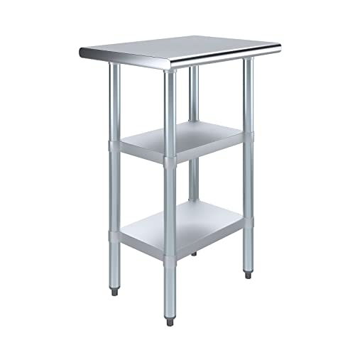 AmGood Stainless Steel Work Table with 2 Shelves | NSF | Metal Utility Table (24" Long x 18" Deep)