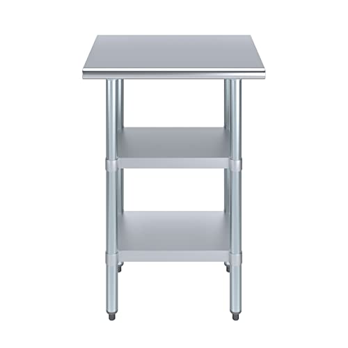 AmGood Stainless Steel Work Table with 2 Shelves | NSF | Metal Utility Table (24" Long x 18" Deep)