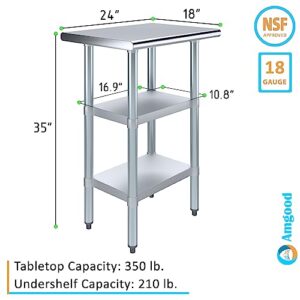 AmGood Stainless Steel Work Table with 2 Shelves | NSF | Metal Utility Table (24" Long x 18" Deep)