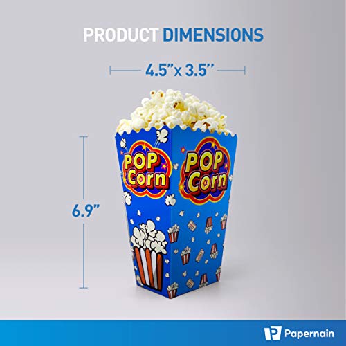 [46 oz, 50-Count, Blue Pop] Papernain Paper Popcorn Boxes, Disposable Buckets