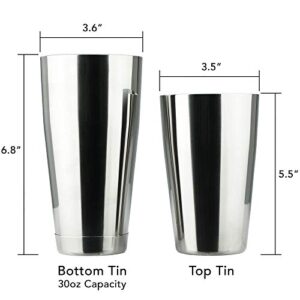 PG Boston Cocktail Kit - 2PC Premium Stainless Steel Shaker Set - 30oz Gloss Finish ​2-Piece Shaker - Bartender Kit