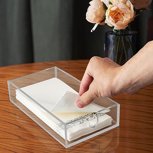 Acrylic Guest Towel Napkin Holder – Acrylic Holder for Disposable Hand Towels for Bathroom – Clear Paper Towel Dispenser Modern Storage Tray – Perfect Tray for Napkins. by Fete.