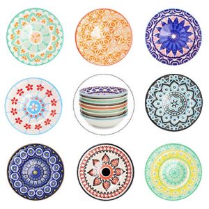 farielyn-x 3 oz round soy sauce dipping bowls set of 8, porcelain side dishes/plates for snack sushi ketchup condiments appetizer dessert, 4 inch small pinch bowls for kitchen prep, assorted patterns