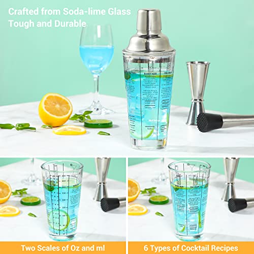 Cocktail Shaker Set, Ohuhu 17-Piece Bartender Kit Bar Tool Set with Acrylic Stand Premium Soda-Lime Glass Drink Shaker with All Bar Accessories for Beginners Home Bar Parties