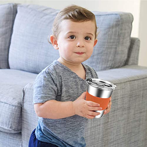 ShineMe Kids Stainless Steel Cups,12oz Kids Metal Drinking Glasses with Lids and Sleeves, 5pack Reusable Water Tumbler for Children and Adults, Apply to Indoor and Outdoor