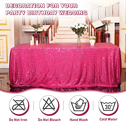 Eternal Beauty Sequin Tablecloth, 60x102 Rectangle Sequin Tablecloth for Party Cake Dessert Table Exhibition Events,Hot Pink