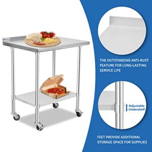 Aplancee Stainless Steel Table, 30 x 24 Inches Prep & Work Table with Caster Backsplash and Adjustable Undershelf Metal Utility Workstations for Commercial Kitchen or Restaurant Supplies