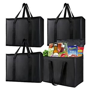 musbus insulated trunk organizer car cooler bag 4-pack food insulated grocery shopping bags, black, reusable,zipper,foldable,tote,cold,for adult,for instacart,for foodland,