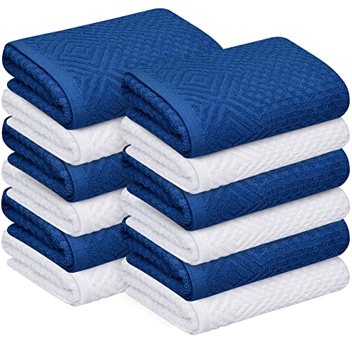 Oakias Kitchen Towels Blue (12 Pack, 16 x 26 Inches) – Cotton Kitchen Hand Towels – 450 GSM – Highly Absorbent & Quick Drying Dish Towels – Big Pop Weave