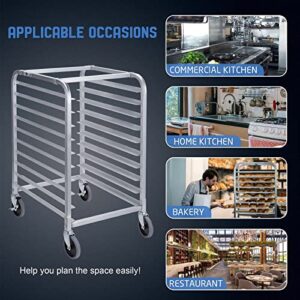 Profeeshaw Bun Pan Bakery Rack 10 Tier with Wheels, Aluminum Racking Trolley Storage for Half or Full Sheets