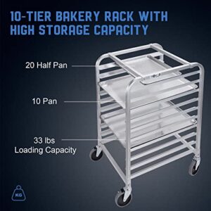 Profeeshaw Bun Pan Bakery Rack 10 Tier with Wheels, Aluminum Racking Trolley Storage for Half or Full Sheets