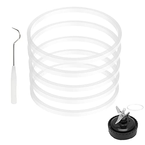 5 Pack Rubber Gaskets Replacement Seal White O-Ring for Nutri Ninja Pro Blender Blade Replacement for Ninja BL660 1100w BL770 1500w BL663 BL740 BL773CO BL780 BL780CO (3.22 inch Gaskets)