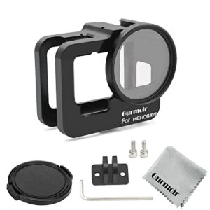 gurmoir metal case for gopro hero 11/hero 10/9 black, aluminum alloy back door housing frame, side open wire connectable protective video cage with 52mm uv filter, rock solid and heat dissipation
