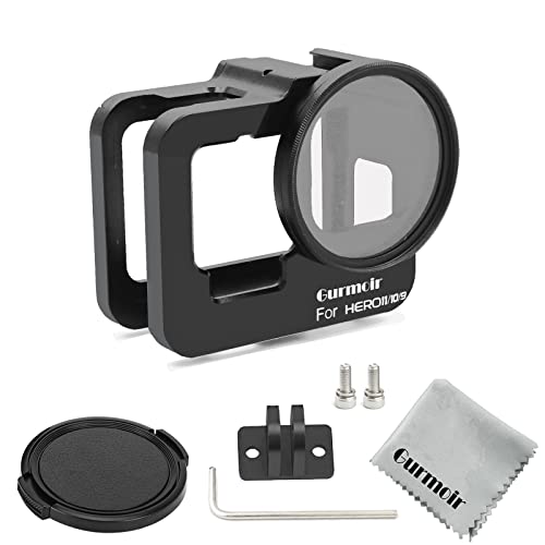 Gurmoir Metal Case for GoPro Hero 11/Hero 10/9 Black, Aluminum Alloy Back Door Housing Frame, Side Open Wire Connectable Protective Video Cage with 52mm UV Filter, Rock Solid and Heat Dissipation