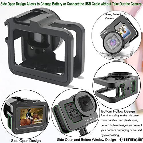 Gurmoir Metal Case for GoPro Hero 11/Hero 10/9 Black, Aluminum Alloy Back Door Housing Frame, Side Open Wire Connectable Protective Video Cage with 52mm UV Filter, Rock Solid and Heat Dissipation