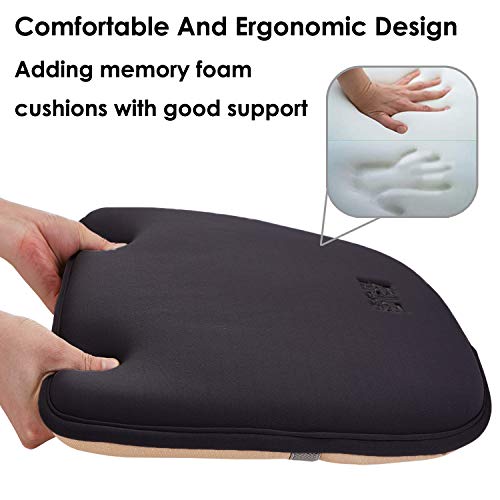 Big Hippo Chair Pads, Memory Foam Chair Seat Cushion Non Slip Rubber Back Thicken Chair Padding with Elastic Bands for Home Office Outdoor Seats (Black-1pc)