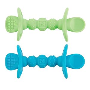 Nuby Dipeez 2 in 1 Silicone Spoons/Dipper, 2pk, Blue/Green