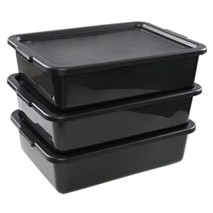 parlynies 13 l commercial bus tubs with lid, 3-pack plastic bus box, black
