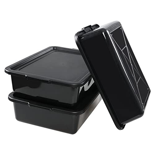 Parlynies 13 L Commercial Bus Tubs with Lid, 3-Pack Plastic Bus Box, Black