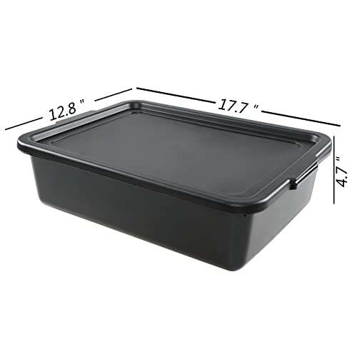 Parlynies 13 L Commercial Bus Tubs with Lid, 3-Pack Plastic Bus Box, Black