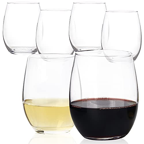 UMI UMIZILI 20oz Stemless Wine Glasses Set of 6, Large Wine Glass For Enhanced Aeration, Red or White Wine Tumbler, Clear